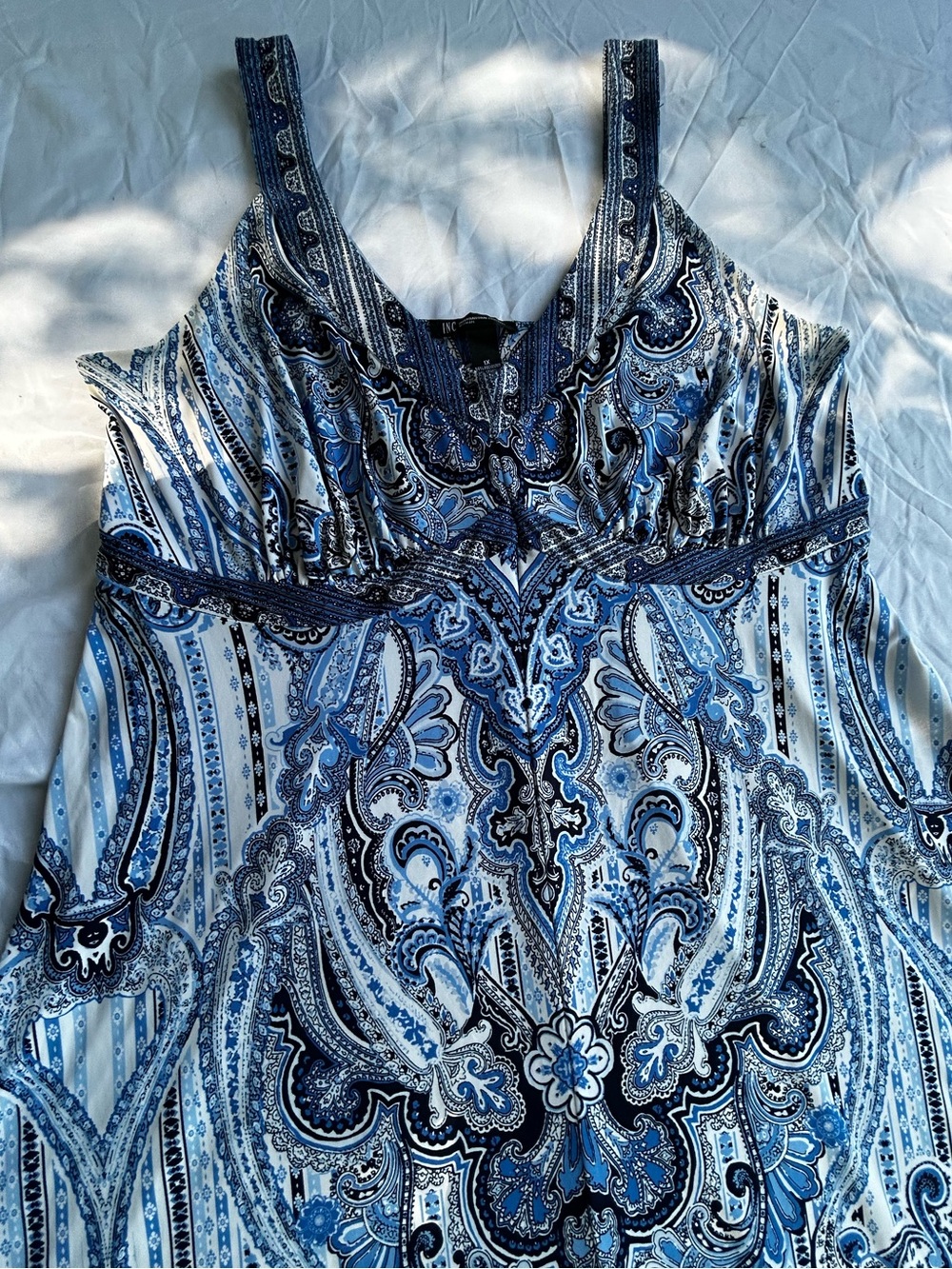 INC International Concepts Blue Paisley V-Neck  handkerchief hem Maxi Dress 1X - Picture 5 of 16